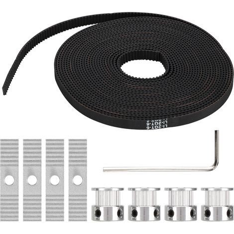Kit de courroie de distribution caoutchouc noir 5mx6mm avec poulie synchrone pour imprimantes 3D Prusa / MendelMax (1/5)