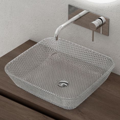 doporro Aufsatzwaschbecken Glaswaschbecken BxTxH: 40x40x11cm in Transparent Glas Waschplatz Handwaschbecken Waschtisch Minerva03 (1/5)