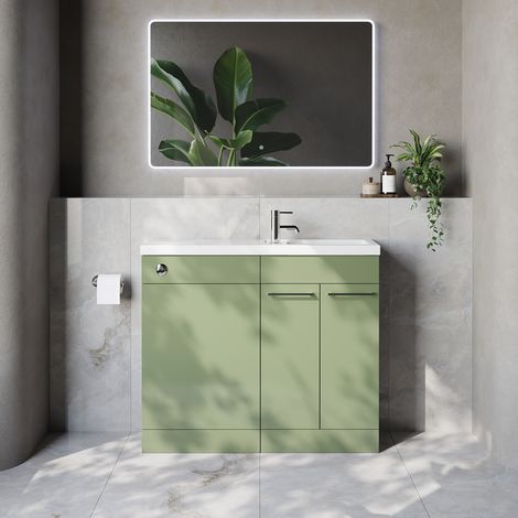 Napoli 250 Olive Green 1000mm 2 Door Vanity Unit Toilet Suite with Square Silvo Basin - 1000mm - Chrome 160mm HandleWithout Kingston Toilet Pan