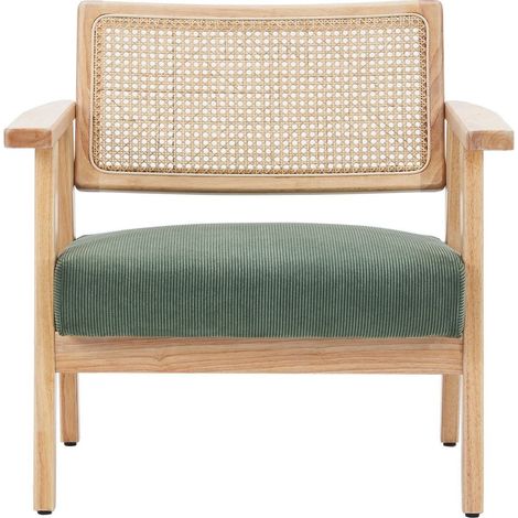 Homifab – Fauteuil relax en velours côtelé vert – Dossier en cannage naturel – Assise confortable 38 cm – Dimensions 72x67x71 cm (1/5)