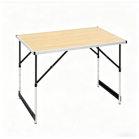 Table de camping pliante réglable en hauteur, table de jardin et repas pour intérieur et extérieur, aluminium et MDF, bois clair, 100 x 60 cm, CHICFURN (1/5)