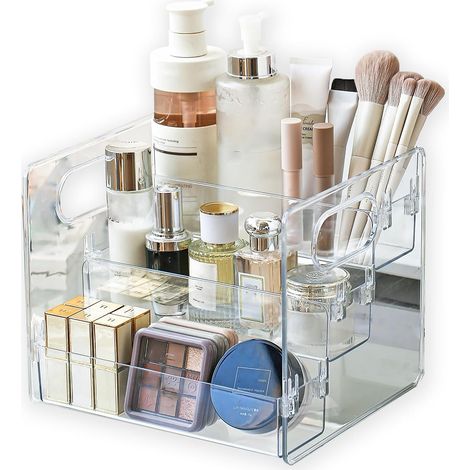 3-stöckiger Make-up-Organizer, transparenter Kosmetik-Organizer aus Kunststoff, mehrstöckiger Kosmetikständer für den Schminktisch, herausnehmbare Make-up-Aufbewahrungsbox für den Schminktisch (1/5)