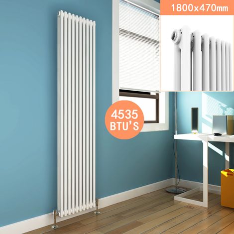 ELEGANT Traditional Horizontal Radiator White Double Column Radiator Central Heating Column Rads with White Thermostatic Radiator Valves 1800 x 465 mm (1/5)