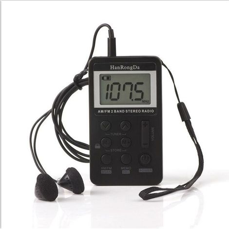 Tragbares Mini-Radio, Band-Taschenradio, Stereo-Radio, Mini-DSP-Digitalempfänger, Tuning mit LCD-Display, wiederaufladbarer Batterie und Kopfhörer (Schwarz 01)