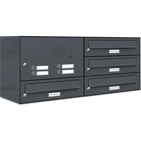 4er Briefkasten Anlage Aufputz - Wandmontage RAL 7016 Anthrazit Klingel (1/5)