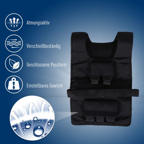 Gilet de poids 15 kg / 20 kg / 30 kg, réglable avec charges amovibles. Veste de running mixte pour musculation, renforcement, course, fitness et entraînement croisé. (1/4)