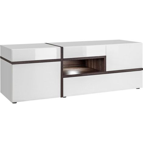 Meuble TV Design LED "Cross" 150cm Blanc (1/4)