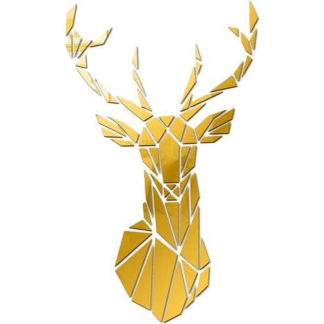 Murale Art Autocollant Tête de Cerf Autocollants Miroirs Décoration de la Maisons - 43x26cm - Doré- (1/5)
