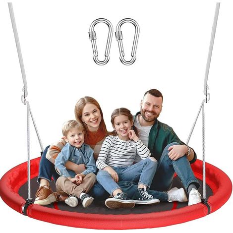 Balançoire nid 110 cm rouge en acier avec assise polypropylène, pour intérieur et extérieur, jusqu’à 150 kg, avec mousquetons – CHICFURN (1/5)