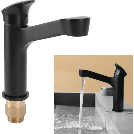 Robinet de lavabo tout cuivre, meuble-lavabo, lavabo sous plan, robinet d'eau chaude et froide, noir (1/5)