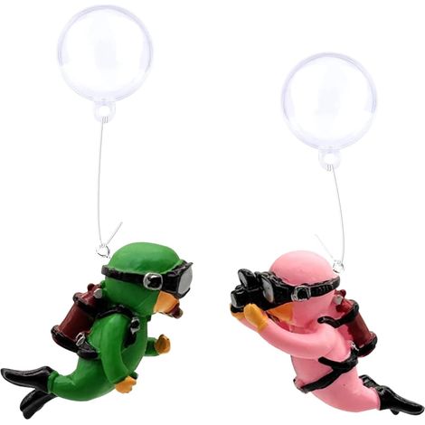 Ornamento Acuario - Figura De Buzo Flotante En Resina - Para Acuarios Y Peceras - Verde Y Rosa - 2 Unidades (1/5)