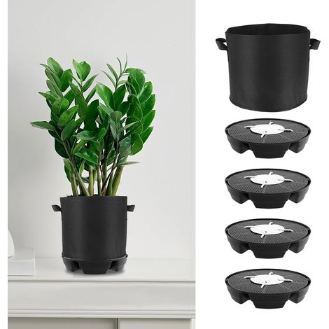 Guniata Lot de 4 soucoupes de pot de fleurs, 2,8 l, en tissu auto-irrigant, arrosage uniforme, pour plantes grasses, plantes (noir) (1/5)