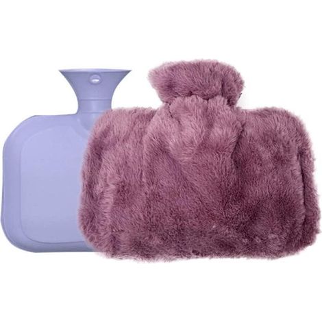 Bouillotte 1500 ml réutilisable avec housse en peluche douce, poche chauffante à eau chaude, accessoire confortable pour maison, détente, lit, dos et ventre (1/5)