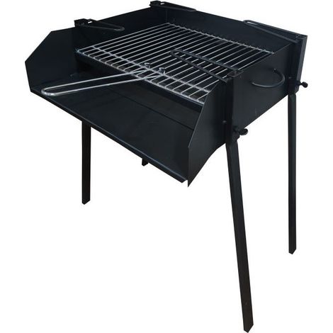 MF - Barbacoa de Leña Cuadrada de 50 x 50 cm en Acero con Parrilla de Acero Corrugado, 4 Patas de Sujeción y Pintura Negra Anticalórica (1/3)