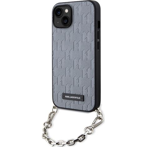 Karl Lagerfeld KLHCP14SSACKLHPG iPhone 14 / 15 / 13 6,1" silber/silber Hartschalenetui mit Saffiano-Monogramm-Kette (1/5)