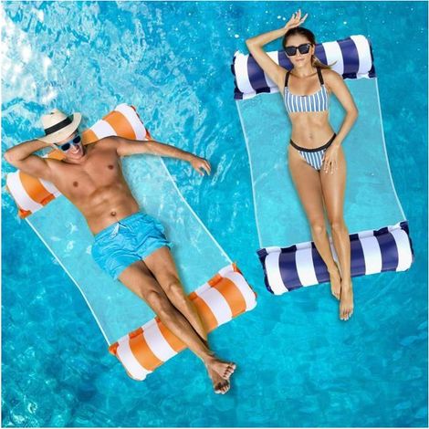 Bouée piscine - 4 en 1 - XXL 137 x 70 cm - Bleu et orange - 115 kg max (1/5)