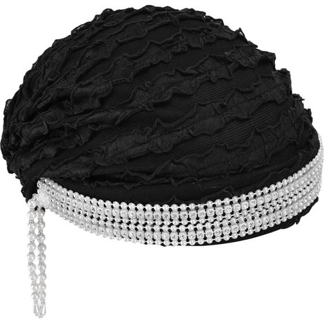 Schwarzes Damenstirnband mit schicken Perlenquasten, atmungsaktiv, Alltagsaccessoire, muslimisches Accessoire. (1/5)
