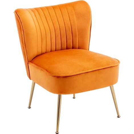 Accent Chair in Velvet Upholstered Occasional Tub Chair with Metal Legs for Living Room Bedroom, Orange, Wahson