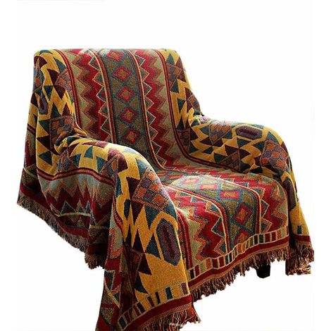 Large Plaid Blanket Cotton Knitted Jacquard Bohemian Soft Washable For Sofa Armchair Bedroom (90 90CM, Geometric) (1/5)