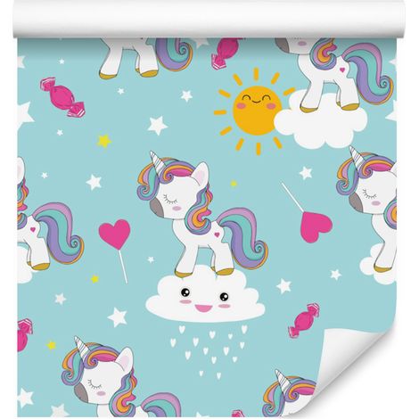 Precioso papel pintado de unicornios durmiendo para salón y dormitorio, 50x1000 cm. (1/5)