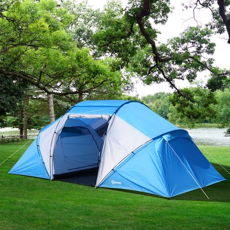 Tente de camping dôme 4-6 personnes - montage facile - 2 cabines - fenêtres et grande porte - 4,3x2,4x1,7 m - étanche et ventilée