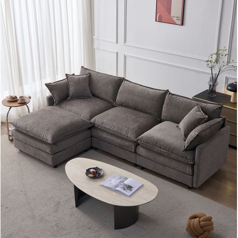 Modulares 3-Sitzer-Ecksofa aus Chenille in Grau mit Hocker, 267 x 154 x 85 cm OKMYHOME (1/5)