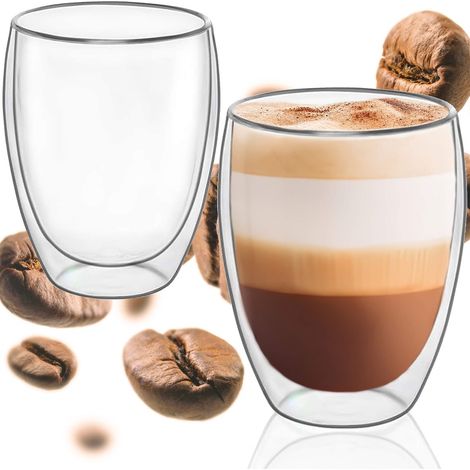 2 x Vaso Transparente con Doble Fondo para Café y Té de 350 ml (1/5)