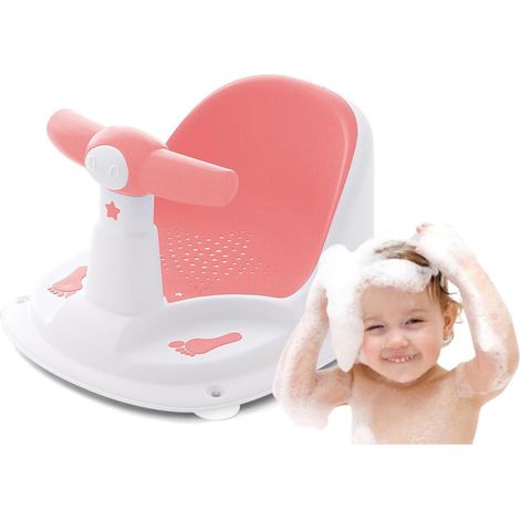 Scaun de baie pentru bebelusi, pratique et multifonctionnel, avec fixation avec ventilation, orifices de scurgere, spatar confortabil, de la 6 lunes, roz deschis (1/5)