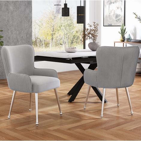 Silla comedor tapizada con patas metálicas plateadas OKMYHOME (1/5)