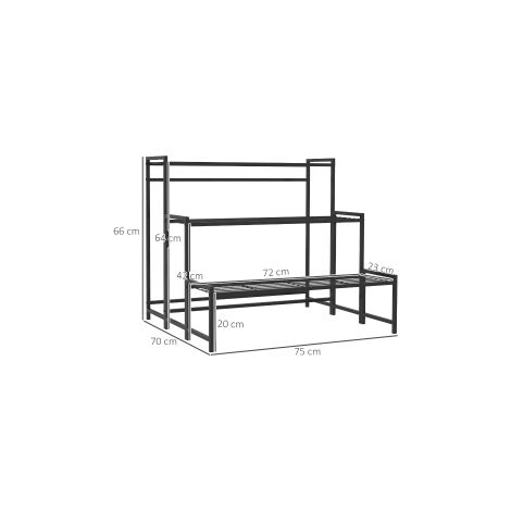 Porte-plantes noir à 3 niveaux en métal de 66 cm avec rangement vertical et structure stable pour salon, balcon et jardin (1/5)