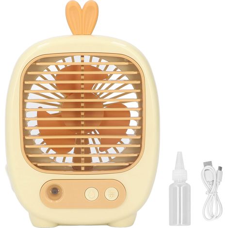 Petit ventilateur de bureau avec 3 vitesses, humidificateur intégré, batterie 1200 mAh rechargeable par USB et fonction climatiseur. Idéal pour le bureau, la maison et les voyages (jaune).-AquaForge (1/5)