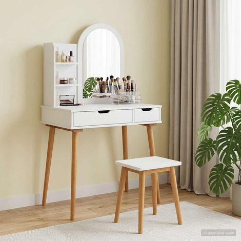 Ensemble coiffeuse 3 pièces avec miroir et tabouret blanc 76 x 50 x 143 cm - PANGIVO (1/5)