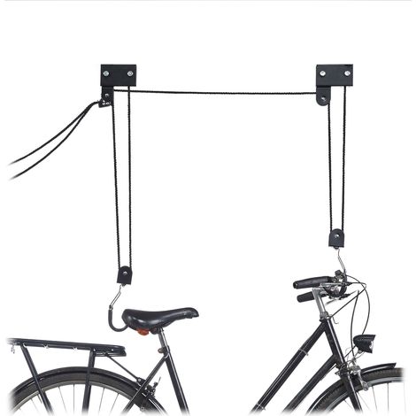 Relaxdays Fahrrad Deckenlift, 57 kg Traglast, mit Haken, universal, mit Seilbremse, Seilzug, Kajak, Fahrradlift, schwarz (1/5)
