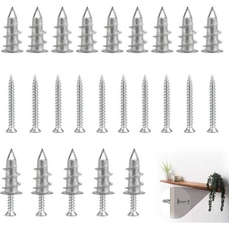 Kit de 25 Pcs Cheville Plaque de Platre en Alliage de Zinc Cheville à Expansion Placo avec 25 Vis Placoplatre Fixer Cheville Placo Universelle pour Mur Cloison Sèche Etagères Salles de Bain (1/5)