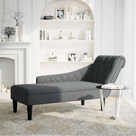 Fauteuil de Salon,Chaise,Fauteuil long avec coussin et accoudoir droit gris foncé tissu CFW694215 (1/5)