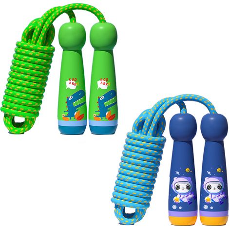 Corde à Sauter - Poignées en Bois Réglables - Cordon en Coton - Pour Enfants et Adultes - Intérieur Extérieur - 1 Pièce (1/5)