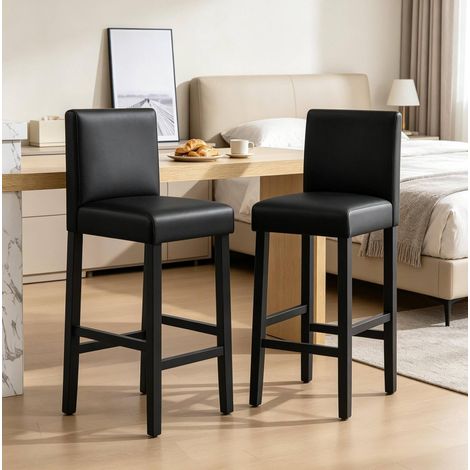 MEUBLIV 2er-Set schwarze Barhocker mit Rückenlehne, Holzgestell und Fußstütze (1/5)