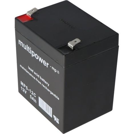 Batterie au plomb Multipower MP5-12C 12 Volts 5 Ah Cycle-preuve avec Faston 6,3mm