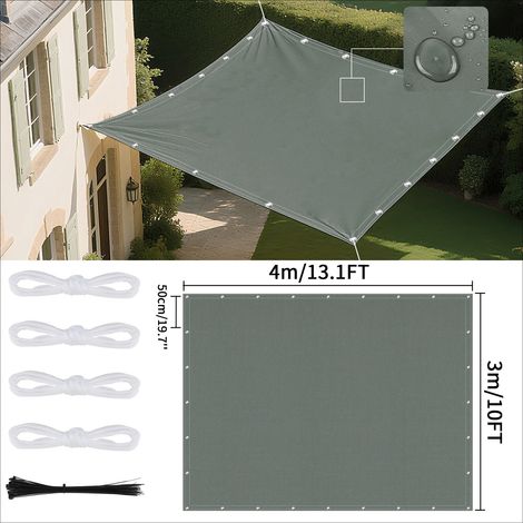Voile d'ombrage imperméable (gris foncé, 4 x 3 m) avec œillets, idéale pour les jardins et terrasses extérieures. (1/5)
