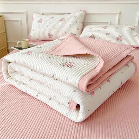 Couvre-lit floral king size 200x230 cm, patchwork réversible, plaid salon/chambre 12 pers.