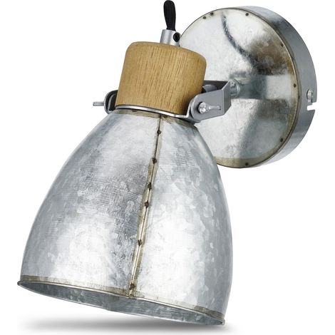 Applique ou plafonnier à une lampe au look rétro très tendance avec douille E27 – Plafonnier orientable en métal galvanisé gris – Applique murale pour le salon, la chambre et le couloir (1/5)