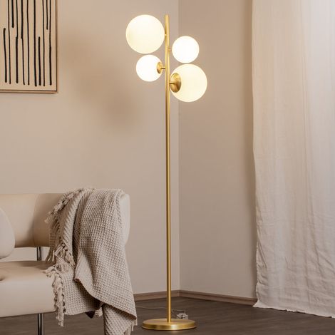 [GEBRAUCHT] B-Ware Stehleuchte Stehlampe Joel Messing Weiß Glas Metall 4-flammig Schalter E27 LED (1/2)