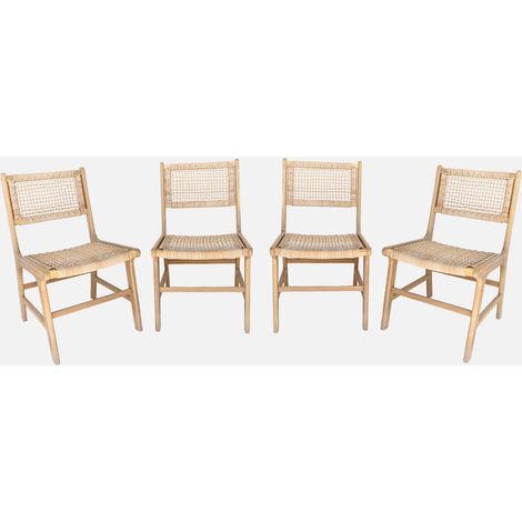 Silla de caña y madera, set de 4