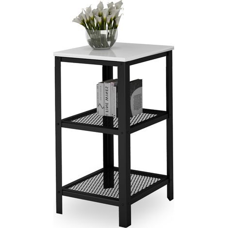Mensola a 3 ripiani in stile industriale per soggiorno, 40x40x80 cm, nera e bianca lucida. (1/5)