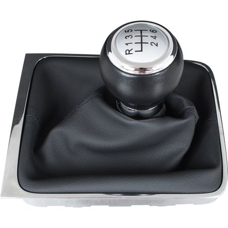 Pomo de palanca de cambios plateado para VW Passat B6 05-10 + funda con marco cromado, 6 velocidades, anillo ancho (1/5)