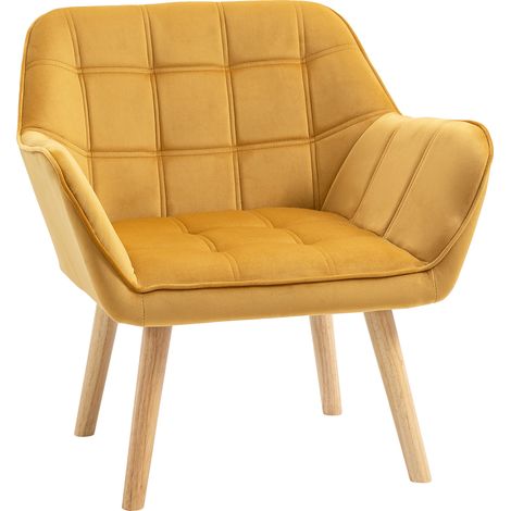 Armchair Accent Chair, Vanity Chair Wide Arms, Slanted Back, Padding, Metal Frame, Wooden Legs, Home Bedroom Furniture Seating, Yellow (1/5)