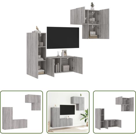 vidaXL Meuble TV - Unités murales TV 4 pcs sonoma gris bois d'ingénierie (1/5)
