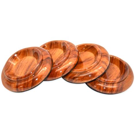 BUNTHAUS Lot de 4 coupelles en bois dur - Tampons de protection pour pieds de meuble Tasses pour roulettes de piano - Noir (1/4)