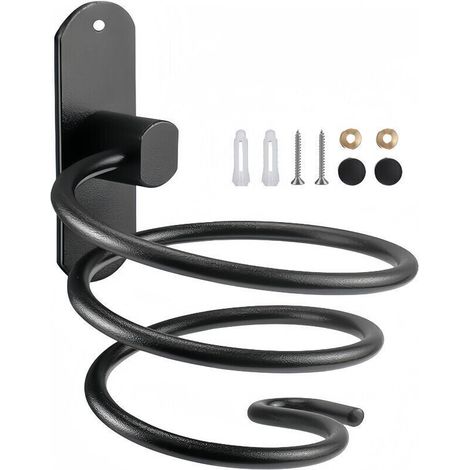 Wandmontierter Haartrocknerhalter aus Aluminium, bohrfreie Montage, für Badezimmer, schwarzes Aufbewahrungsregal für Haartrockner (1/4)