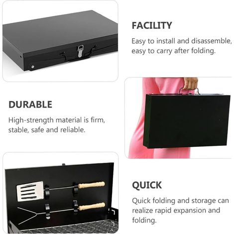 FLITI Portable Folding Barbecue in Thick Black Iron 43x26x46cm for Camping and Picnics (1/5)
